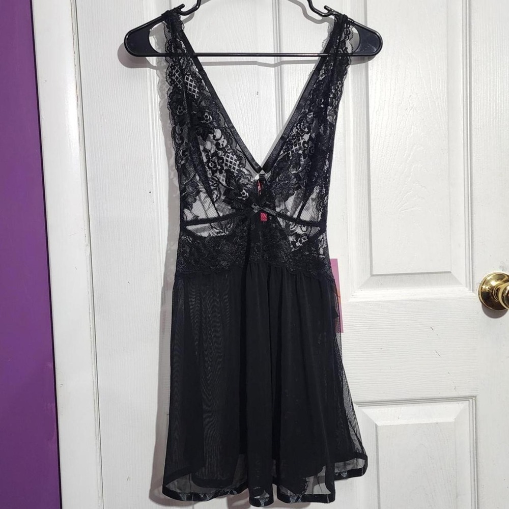 Vintage Black Lace Babydoll Set